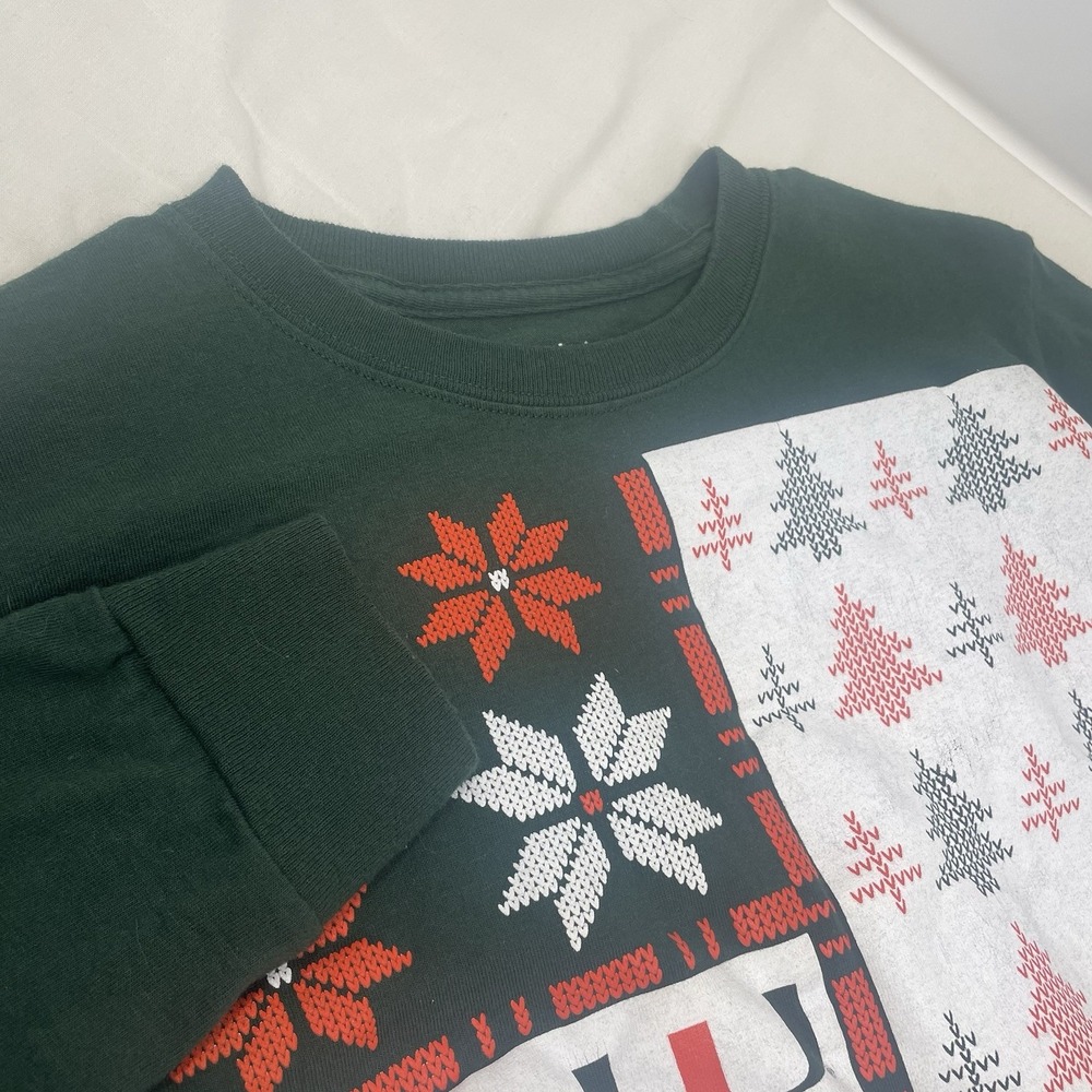 University Of Miami Hurricanes Ugly Christmas Sweater Long Sleeve T-Shirt Size S
